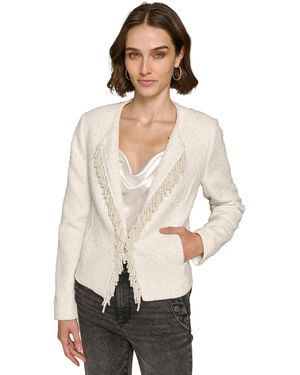 Karl Lagerfeld Bead-embellished Tweed Jacket - Natural