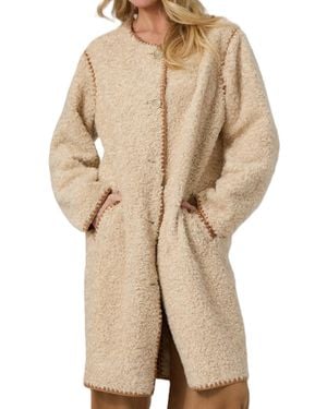 Guess Mia Faux Sherpa Mid-length Coat - Natural