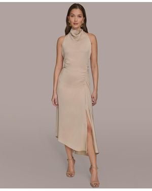 Donna Karan Satin High Neck Midi Dress - Natural