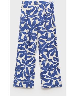 Mango Printed Linen-blend Pants - Blue