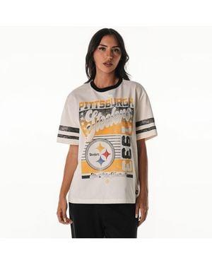 The Wild Collective Pittsburgh Steelers Vintage Drop Shoulder Oversized Boyfriend T-shirt - White