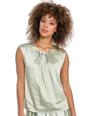 Muse Tucked Beaded Neckline Sleeveless Top - Green