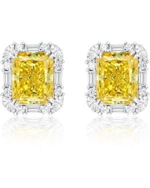 SUZY LEVIAN NEW YORK Gala Collection Sterling Silver Firework Cut Cubic Zirconia Multi-cut Cluster Halo Earrings - Yellow