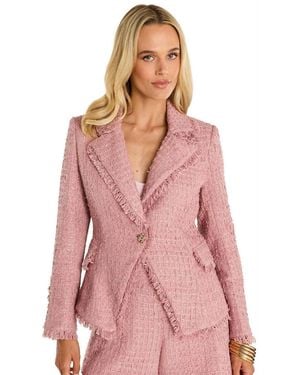 The Noli Shop Giselle Single Breasted Tweed Blazer - Pink