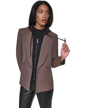 DKNY Hooded Collarless Blazer - Brown