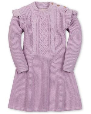 Hope & Henry Little And Big Girls' Organic Long Sleeve Flutter Detail Sweater Dress - Purple