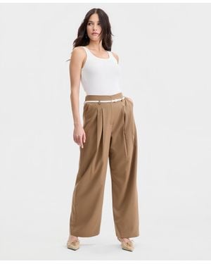 BarIII Belted Pleated Wide-leg Pants - Multicolor