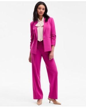 Tahari Tahari Long Sleeve Bow Neck Blouse Ruched Sleeve Blazer Flare Leg Pants - Pink