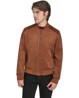 Cole Haan Faux Suede Bomber Jacket - Brown