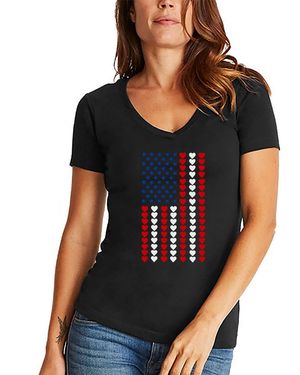 LA Pop Art Word Art Heart Flag V-neck T-shirt - Black