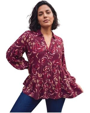 Avenue Flora Blouson Tiered Tunic - Purple