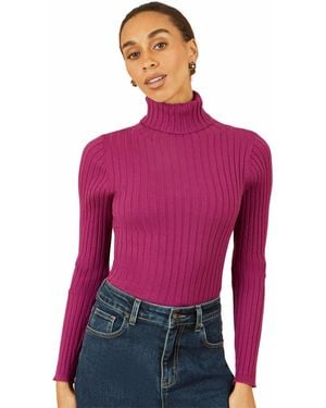 Yumi' Ribbed Knit Roll Neck Sweater - Purple