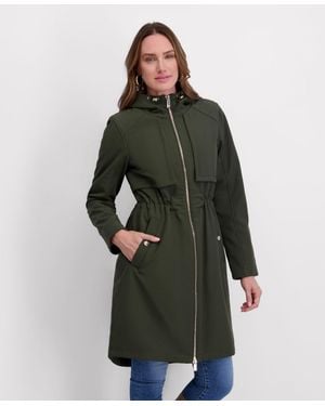Kensie Shirttail Cinched Waist Hooded Softshell - Green