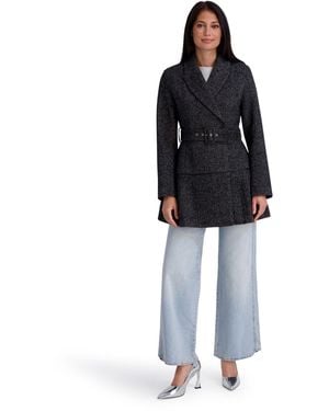Kensie Belted Herringbone Tweed Skirted Wool Jacket - Black