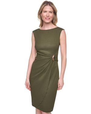 Jessica Howard Crinkle Knit Sheath Dress - Green