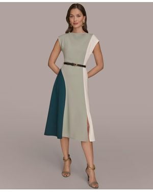 Donna Karan Cap-sleeve Colorblock Midi Dress - Multicolor