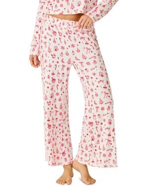 Pj Salvage Femme De Noel Christmas Flocked-dot Wide-leg Pants - Pink