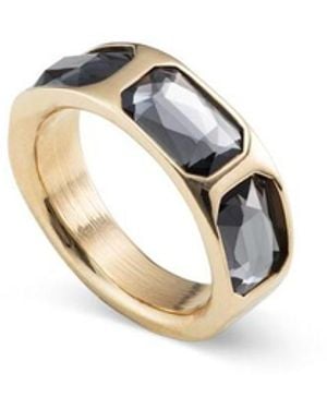 Uno De 50 Three Faceted Crystals Emerald Cut Metal Alloy Ring - Metallic