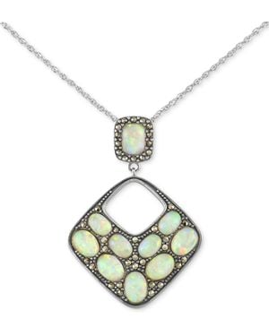 Macy's Mother Of Pearl & Marcasite Square 18" Pendant Necklace - Metallic