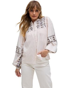 Raffya Demi Embroidered Ballon Sleeve Shirt - Natural