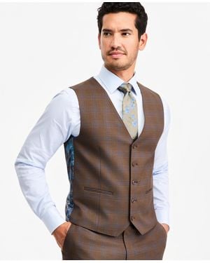 Tayion Collection Classic-fit Plaid Suit Separate Vest - Brown