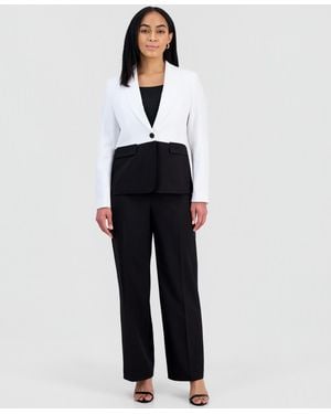 Le Suit Colorblocked One-button Peplum Jacket & Fly-front Wide-leg Pants Suit - White
