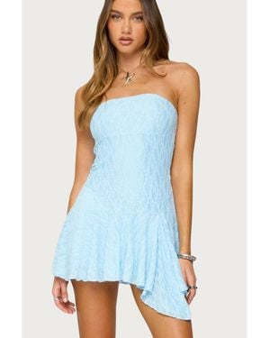 Edikted Elaia Asymmetric Strapless Lace Mini Dress - Blue