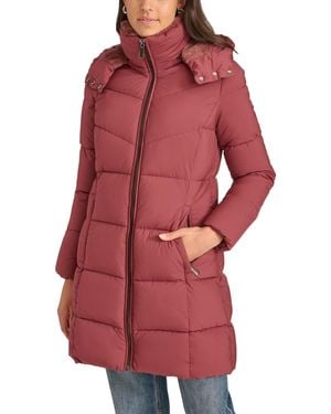 Calvin Klein Hooded Faux-fur-lined Midi Puffer Coat - Red
