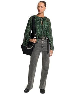 Michael Kors Michael Long-sleeve Leopard-print High-low Blouse - Green