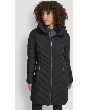 DKNY Chevron Stand Collar Coat - Gray