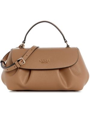 Guess Amorette Top Handle Medium Flap Satchel Handbag - Brown