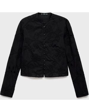 Mango Buttons Embroidered Blouse - Black