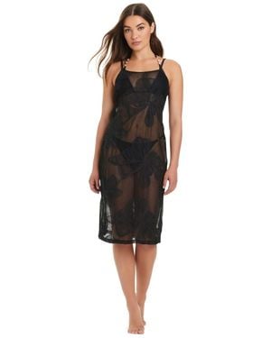 Red Carter Sumatra Island Crochet Floral-print Midi Dress - Black
