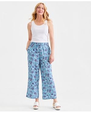 Style & Co. Cotton Gauze Straight-leg Pull-on Pants - Blue
