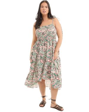 June + Vie June + Vie Plus Size June + Vie Tiered Smocked Midi Dress - Natural