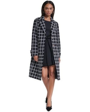 KARL LAGERFELD Double-breasted Plaid Knee-length Coat - Blue