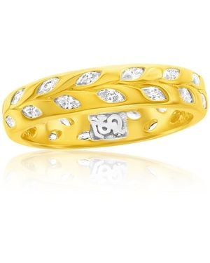 SUZY LEVIAN NEW YORK Sterling Silver Marquise Cubic Zirconia Botanical Leaf Eternity Band Ring - Yellow