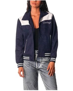 The Wild Collective Dallas Cowboys Suede Full-snap Bomber Jacket - Blue