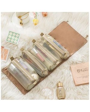 Mountaintop Travel Toiletry Bag Makeup Cosmetic Bag 4-in-1 Roll-up Make Up Storage Organizer With 4 Zipper Pouches - Metallic