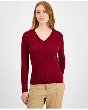 Nautica V-neck Cable Knit Sweater - Red