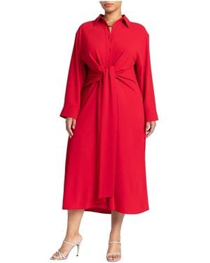 Eloquii Plus Size Tie Front Oversized Shirt Dress - Red