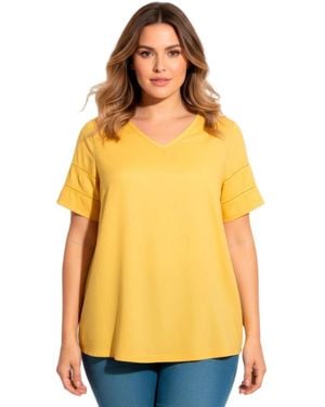 Avenue Openwork Trim Short Sleeve Top - Yellow