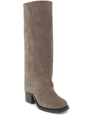 MIA Evertt-r Knee High Square Toe Block Heel Faux Leather Boots - Brown