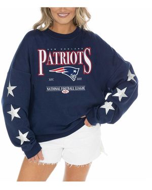Gameday Couture New England Patriots Rhinestone Star Sleeve Settle The Score Tri-blend Pullover - Blue