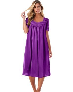 Only Neccessities Plus Size Short Silky Lace-trim Gown - Purple
