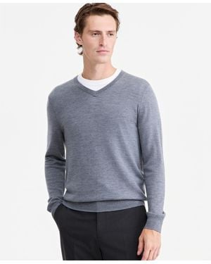 Alfani Merino Wool V-neck Sweater - Blue