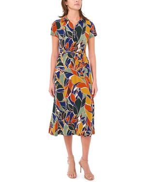 Msk Petite Short-sleeve Collared Belted Midi Dress