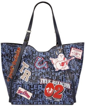 TRUE RELIGION Multi Patch Graphic Tote Bag - Blue