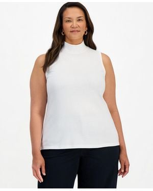 Style & Co. Plus Mock Neck Cotton Tank - White