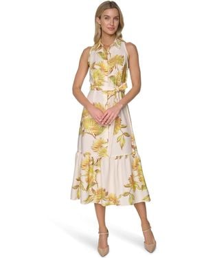 Calvin Klein Collared Midi Dress - Metallic